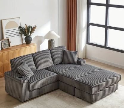 Convertible Sectional Sofa Modular Couch with Upholstered Chair and Moveable Ottoman, L-Shaped, 6 Seats, for Living Room, Dark Grey