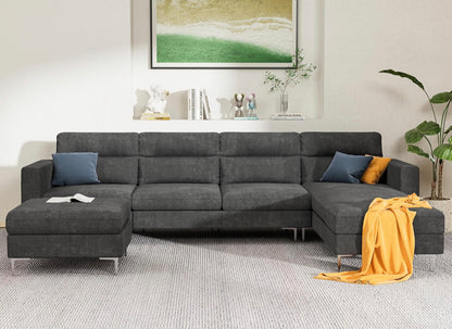 Convertible Sectional Sofa Modular Couch with Upholstered Chair and Moveable Ottoman, L-Shaped, 6 Seats, for Living Room, Dark Grey