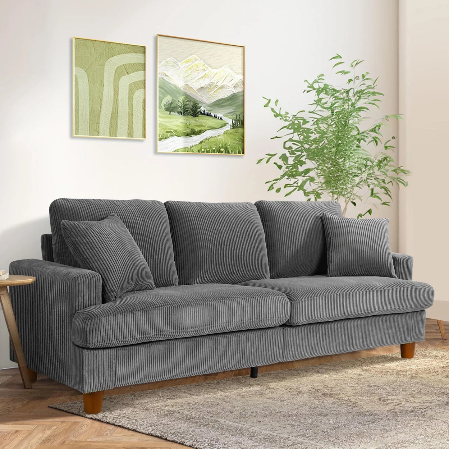 Corduroy Sofa 3 Seater Extra Deep Seats Couch for Living Room, Gray